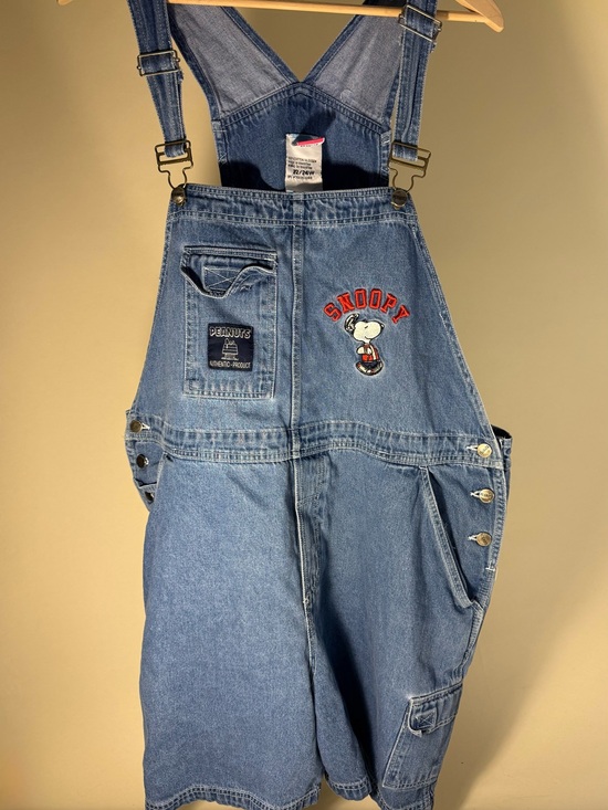 Peanuts Other - Vintage ** Adults Plus-Size Snoopy Denim Overalls - Blue